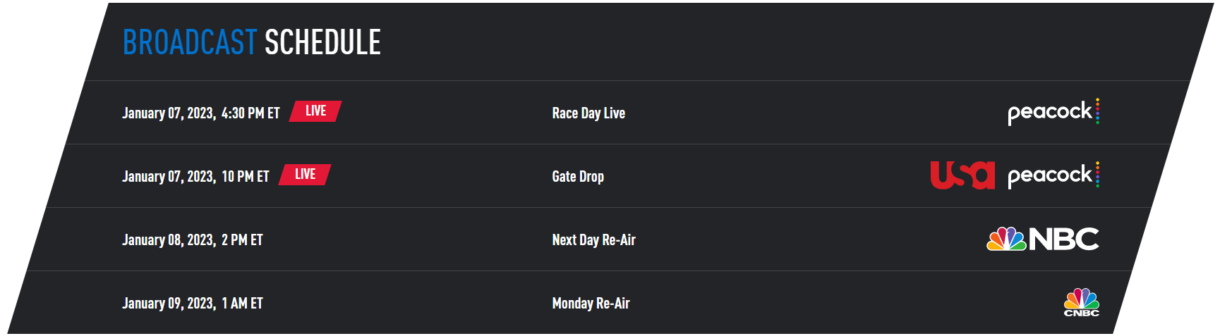 Anaheim 1 broadcast schedule