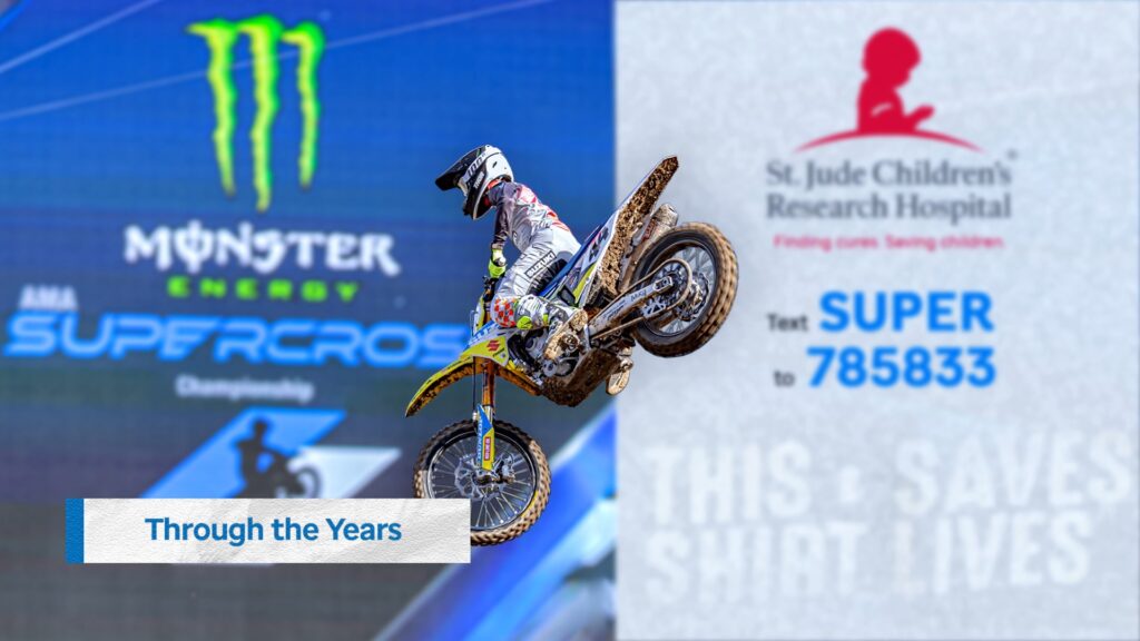 Photo of Supercross and St. Jude logos with Supercross bike in the foreground