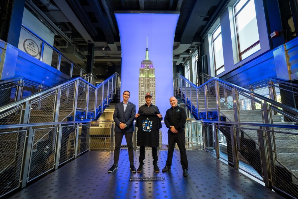 International superstar Ken Roczen, Dave Prater, and Sr. Public Relations Manager Sean Brennen commemorated the $1M occasion at an honorary lighting of the Empire State Building in New York City. Photo Credit: Feld Motor Sports, Inc. 
