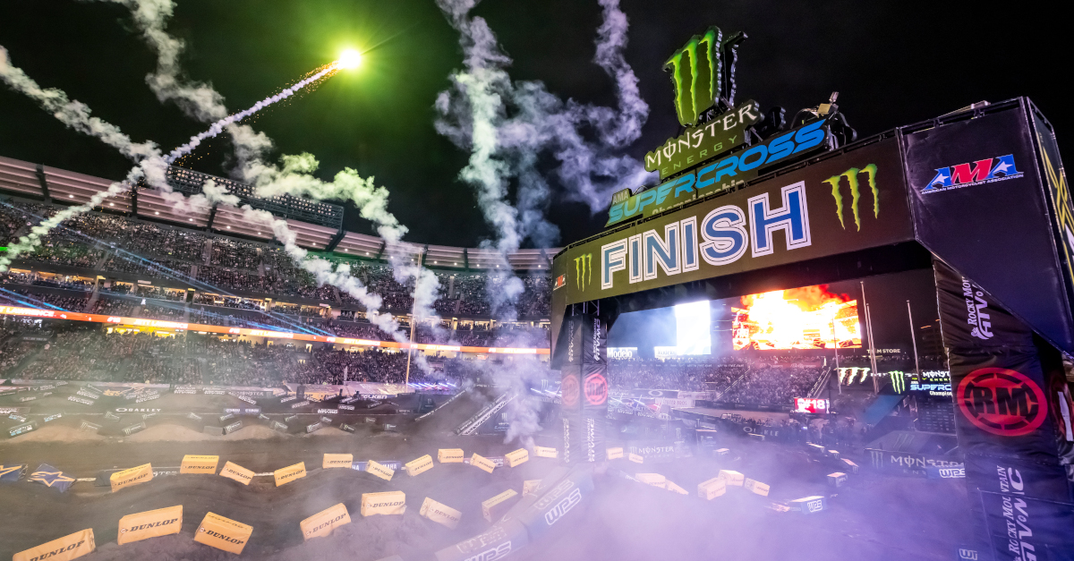Monster Energy Supercross event at Anaheim with fireworks