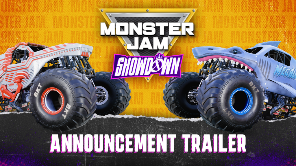 Graphic with the words Monster Jam Showdown Announcement Trailer