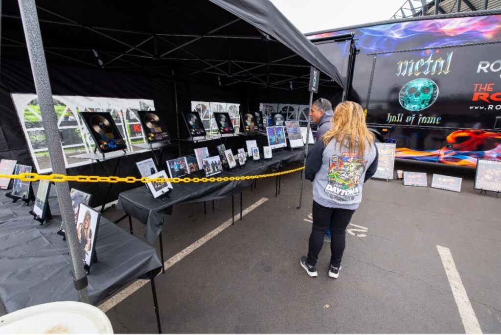 The Metal Across America Tour features an array of unique items from some of the most iconic rock bands in the genre. New this year, is a pair of Gene Simmons’ (KISS) iconic Love Gun album and tour boots. Photo Courtesy of Metal Hall of Fame