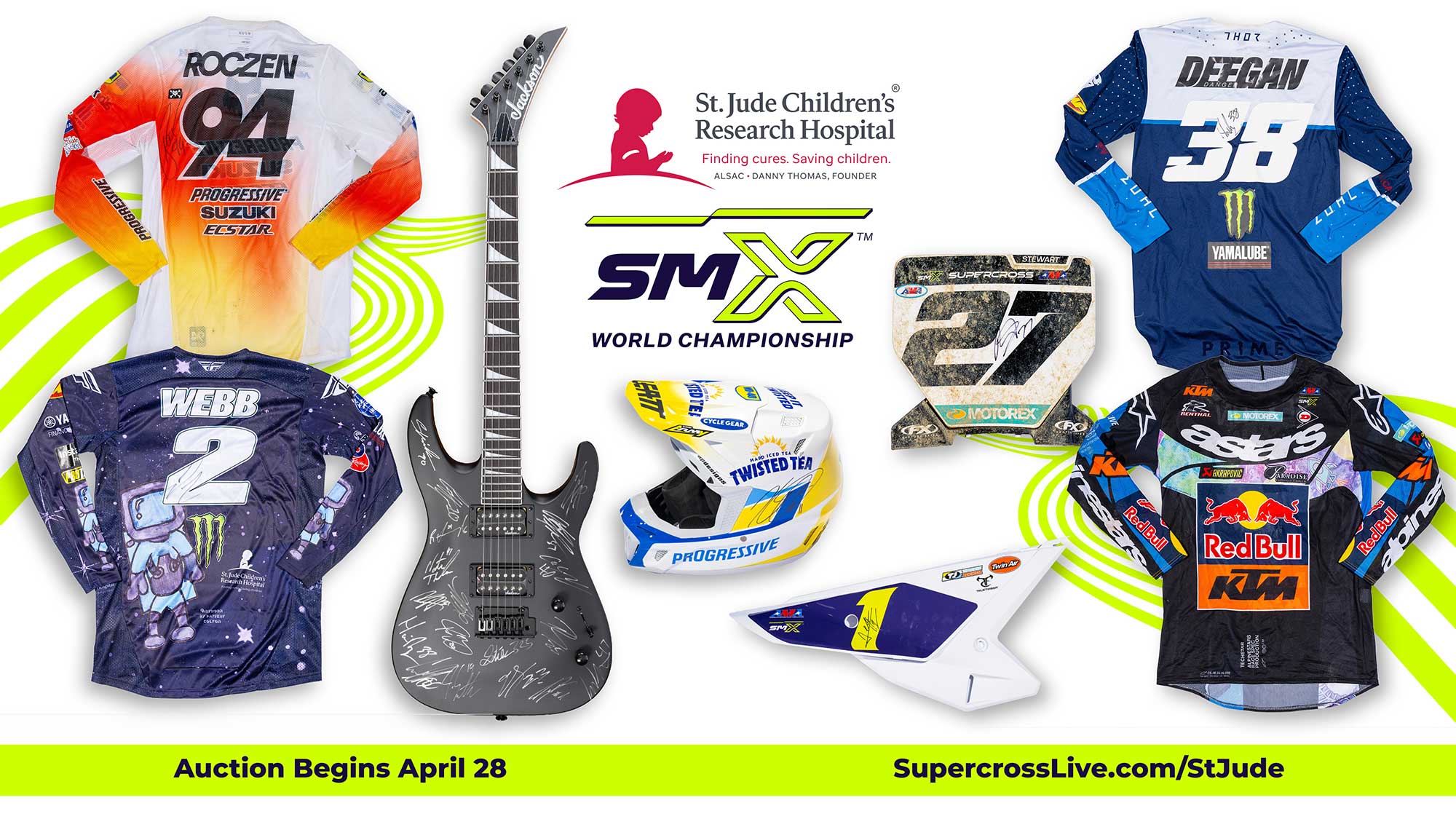 Collage of various items being auctioned off at the St. Jude auction