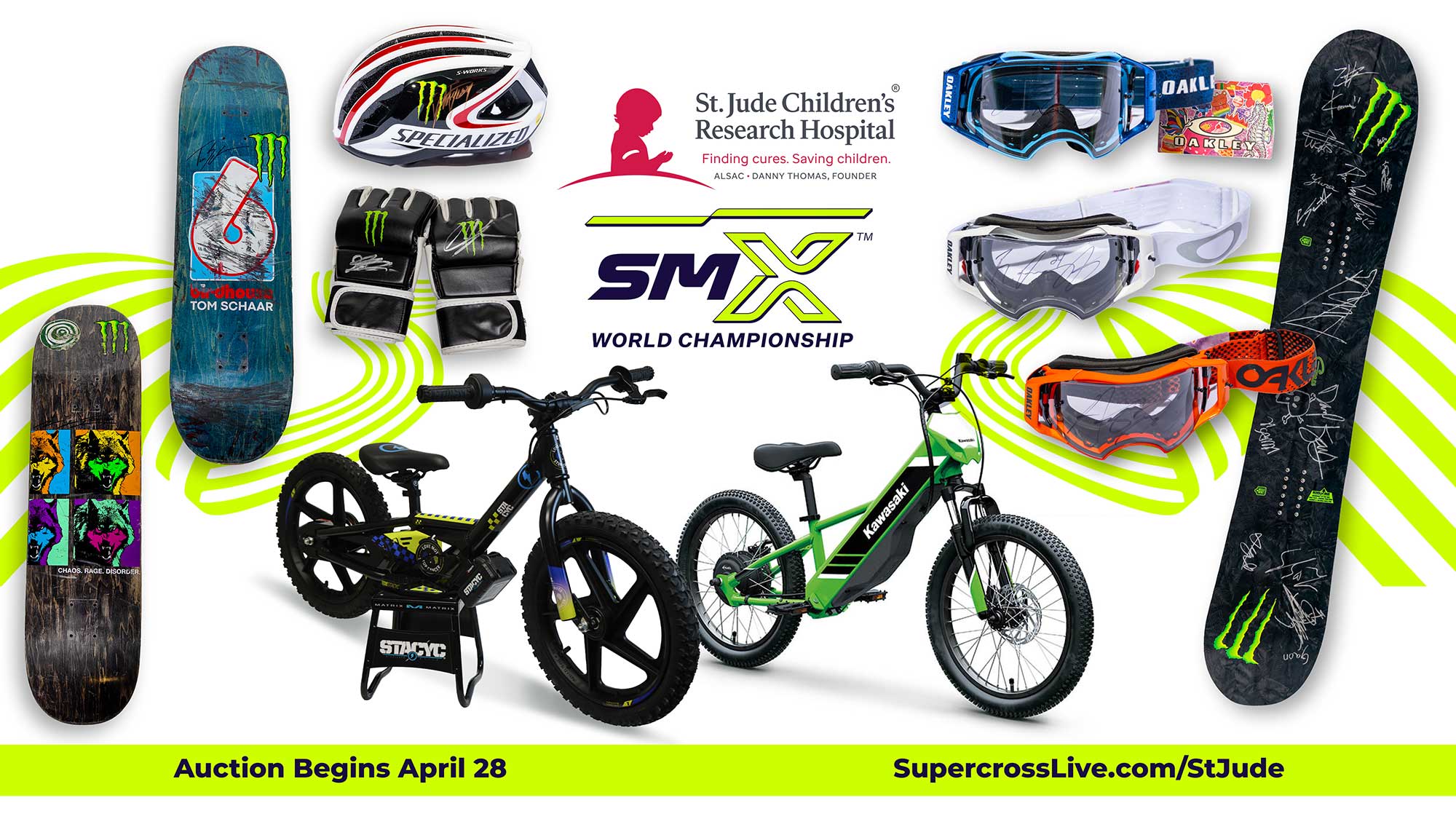 Collage of various items being auctioned off at the St. Jude auction