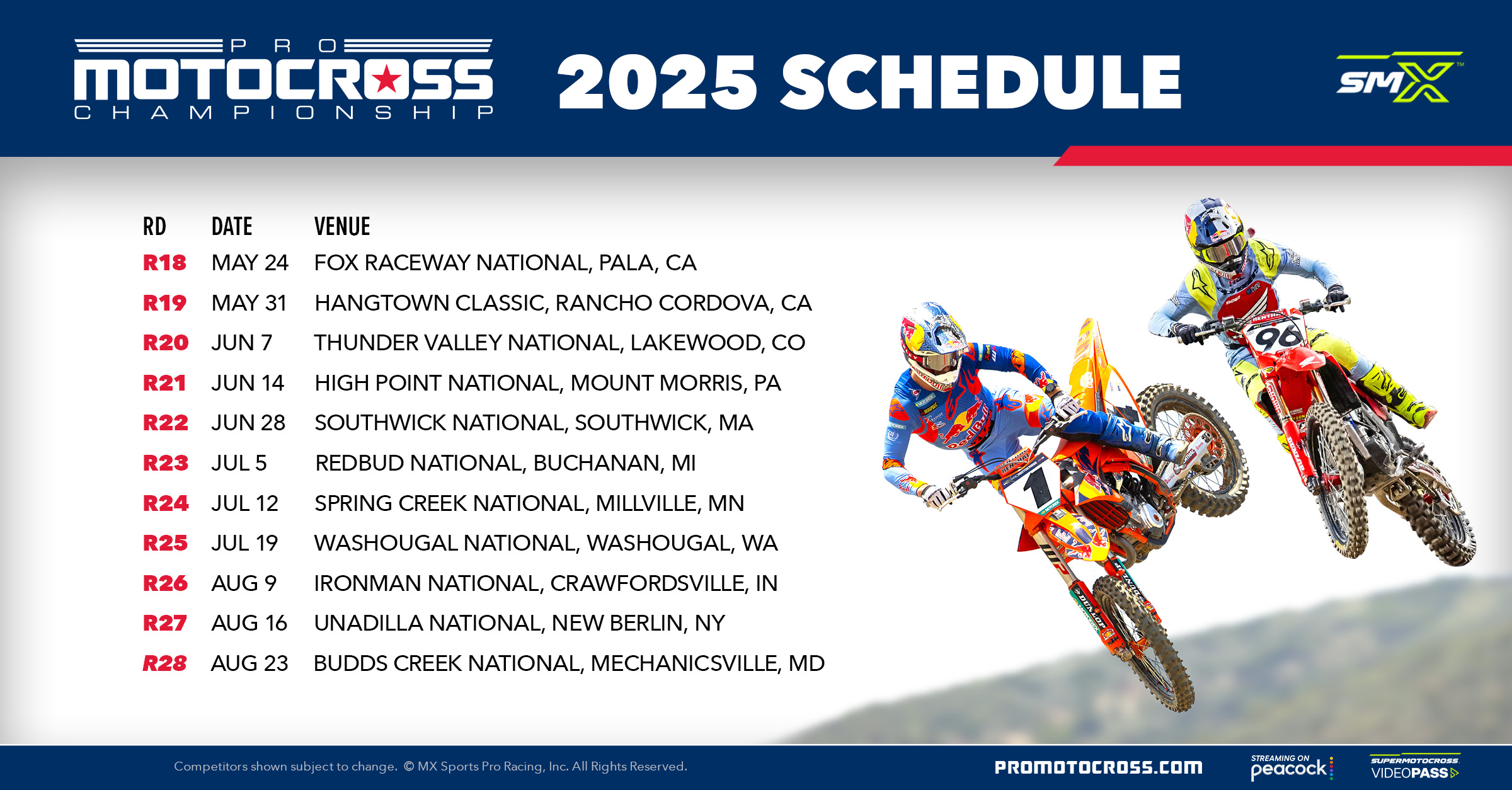 Graphic with the Pro Motocross schedule